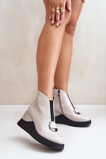 mit Lackeffekt Stiefel Auf einem Keil sich Zuarm laufen D&A MR880-136 graue Farbe