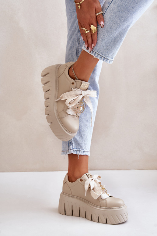 Sneakers Stilvollllschuhe Feminin mit modischer Es mussssivsohle mit goldenen Details CheBello 4530 Beige Sneakers Stilvollllschuhe Feminin mit modischer Es mussssivsohle mit goldenen Details CheBello 4530 Beige