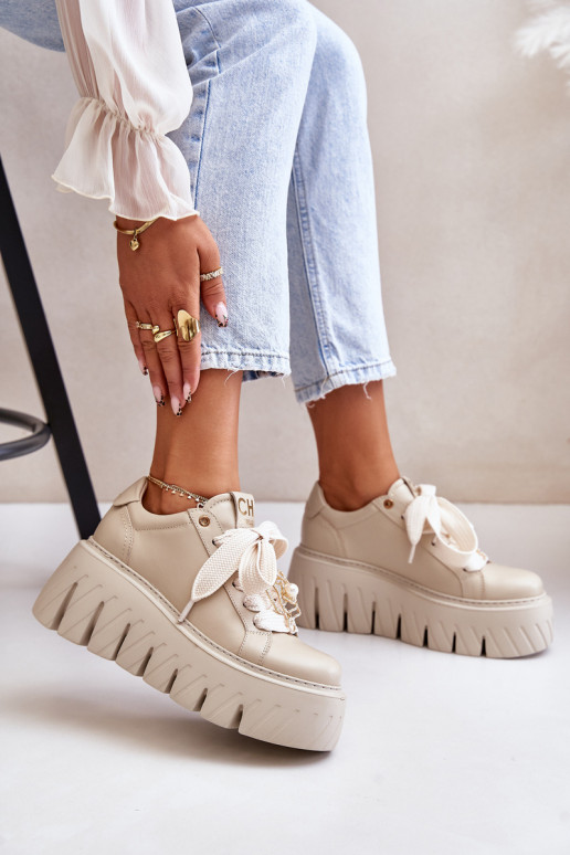 Sneakers Stilvollllschuhe Feminin mit modischer Es mussssivsohle mit goldenen Details CheBello 4530 Beige Sneakers Stilvollllschuhe Feminin mit modischer Es mussssivsohle mit goldenen Details CheBello 4530 Beige