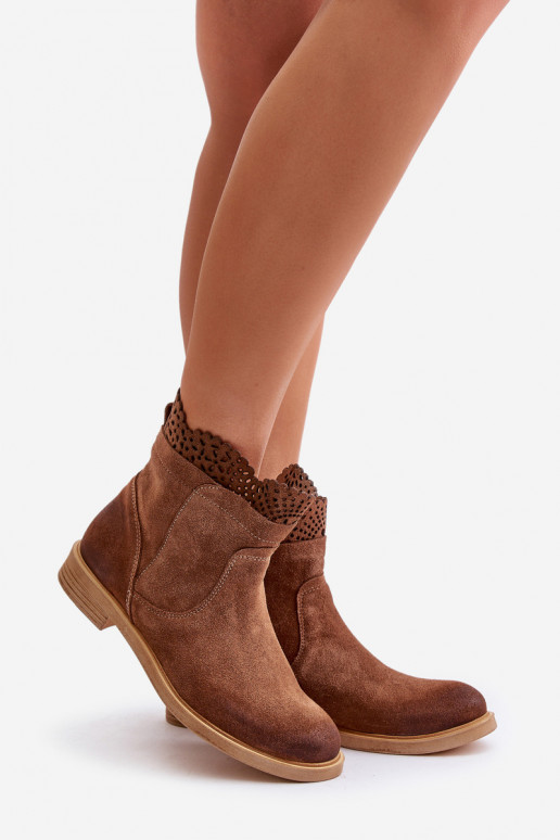 Schuhe mit niedrigem Absatz für Damen mit breiten Absätzen aus INildleder LeZuski 3624 braune Farbe