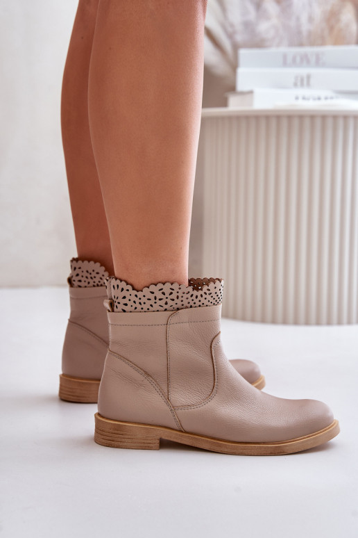 Schuhe mit niedrigem Absatz für Damen mit breiten Absätzen Haut LeZuski 3624 Beige
