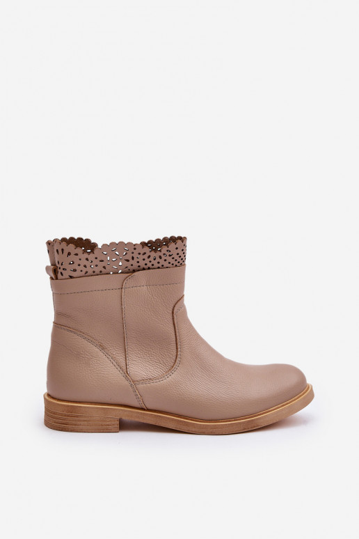 Schuhe mit niedrigem Absatz für Damen mit breiten Absätzen Haut LeZuski 3624 Beige