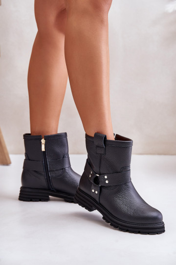 Leder-Damen-Stiefeletten mit breiten Absätzen LeĮskis 3610 schwarze Farbe