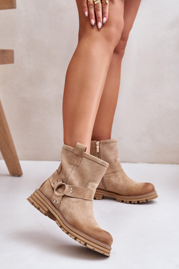 INildlederschuhe Feminin mit breiten Absätzen LeZuski 3610 Beige 2