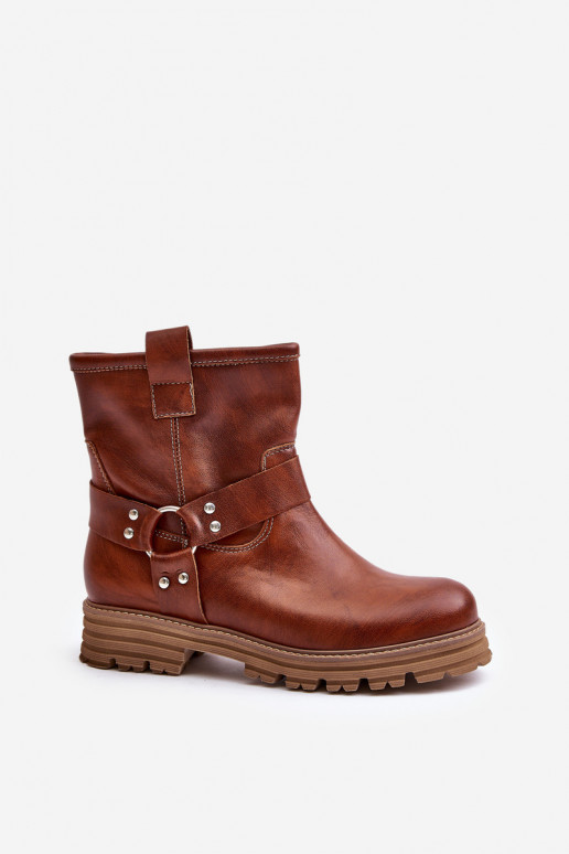 Haut Damenstiefel mit breiten Absätzen LeZuski 3610 braune Farbe