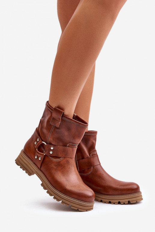 Haut Damenstiefel mit breiten Absätzen LeZuski 3610 braune Farbe