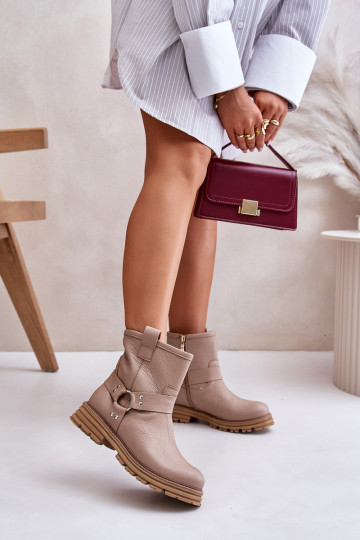 Haut Damenstiefel mit breiten Absätzen LeZuski 3610 Beige 2