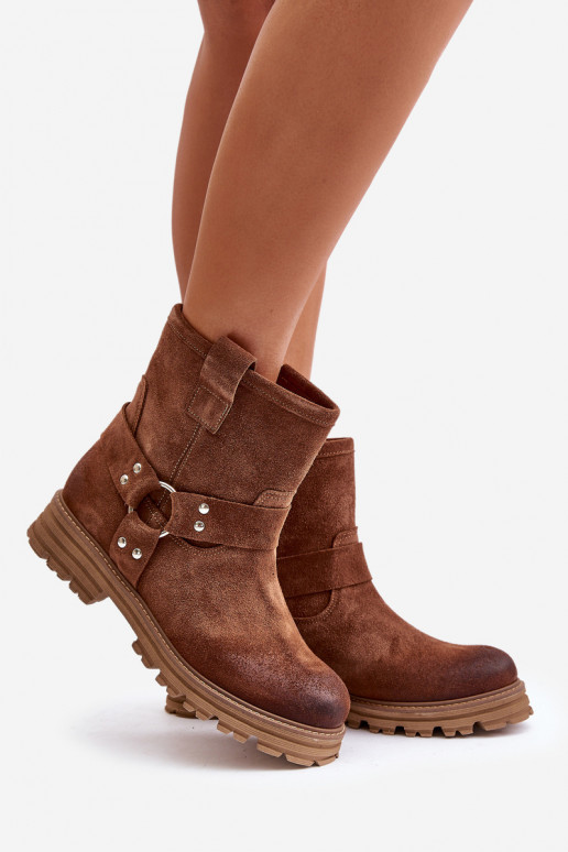 INildlederschuhe Feminin mit breiten Absätzen LeZuski 3610 braune Farbe