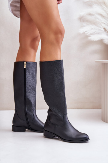 Leder Damen Stiefel bis zur Wade schwarz LeĮskis 3616