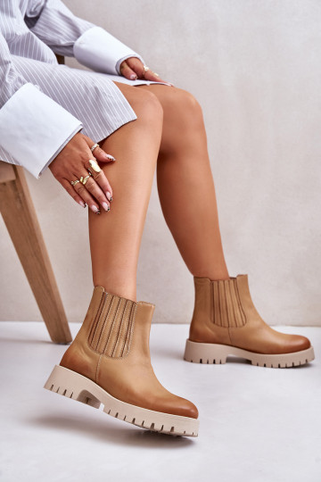Slipper Damen Ankle Boots mit breiten Absätzen aus Leder braun LeĮskis 3611