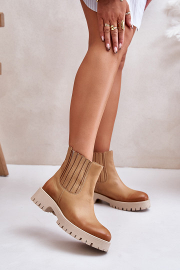 Slipper Damen Ankle Boots mit breiten Absätzen aus Leder braun LeĮskis 3611 2