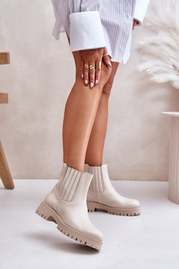 Ein überzeugendes Stilvollll Damenstiefel mit breiten Absätzen Haut LeZuski 3611 elfenbeinfarbe 2