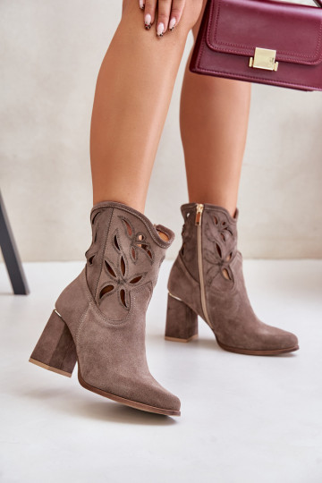 Durchbrochene INildlederstiefel mit Absätzen LeZuski 3629 Beige 2