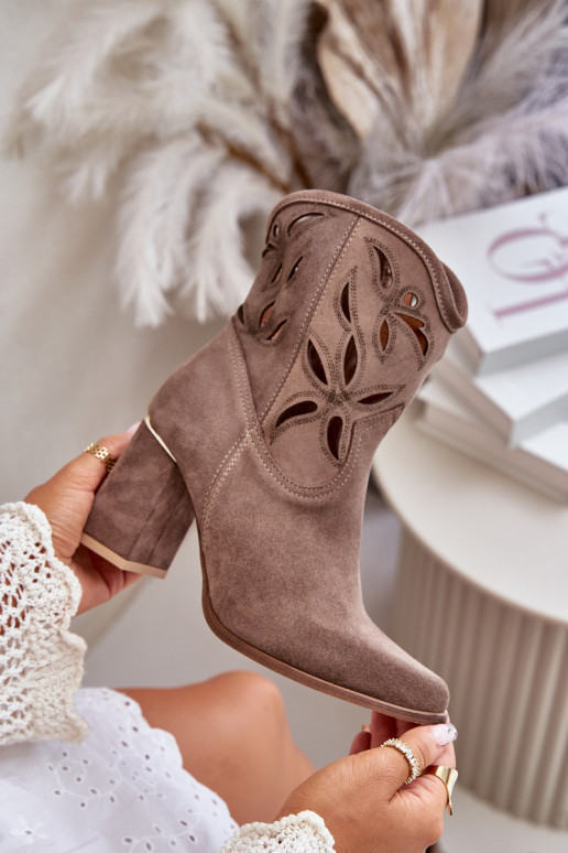 Durchbrochene INildlederstiefel mit Absätzen LeZuski 3629 Beige