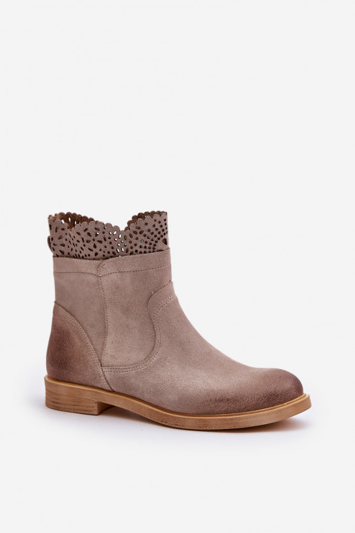 Schuhe mit niedrigem Absatz für Damen mit breiten Absätzen aus INildleder LeZuski 3624 Cappuccino-Farbe