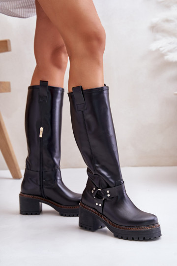 Haut Damenstiefel Gegen die Straße LeZuski 3432 schZuarze Farbe