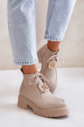 Zazoo 2952 Haut Stiefel mit goldenen Details Beige