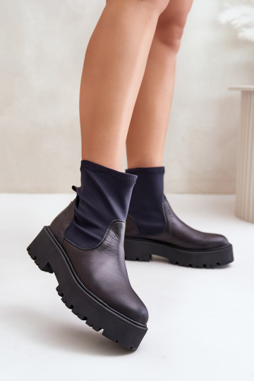 Slipper Damen Ankle Boots aus Naturleder schwarz Zazoo 2947