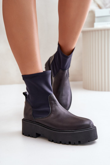 Slipper Damen Ankle Boots aus Naturleder schwarz Zazoo 2947 2