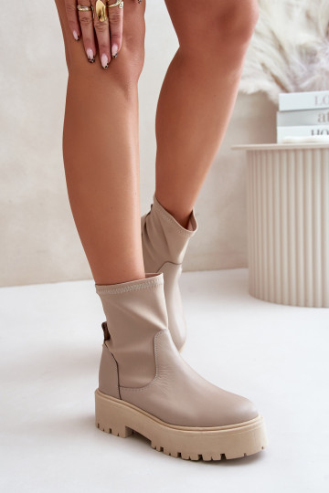 Slipper Damen Ankle Boots aus Naturleder sandfarben Zazoo 2947
