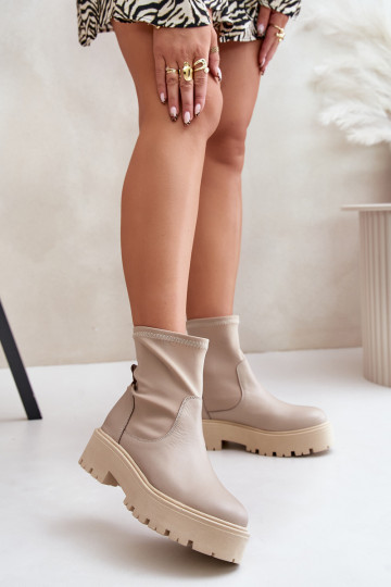 Slipper Damen Ankle Boots aus Naturleder sandfarben Zazoo 2947 2