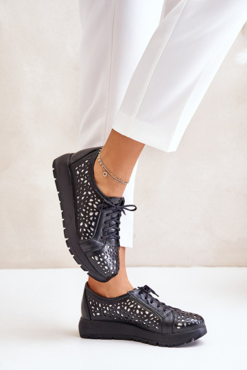 Zazoo 2973 Haut Schuhe mit einer Plattform mit durchbrochenen Elementen schZuarze Farbe 2