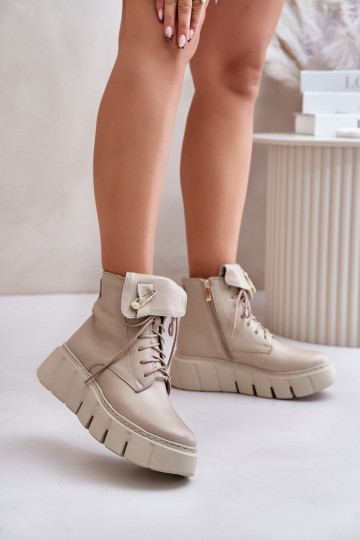 Zazoo 60511 Haut Damenstiefel mit einer Plattform sich Zuarm laufen Beige