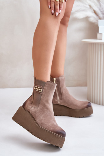 Zazoo 60498 Feminin aus INildleder stylische Stiefel mit einer Plattform I Koturnie Beige 2
