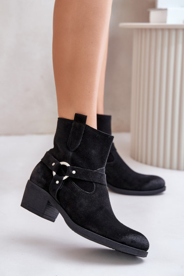 Zazoo 60477 gefütterte Wildlederstiefeletten mit Absatz, schwarze Farbe 2