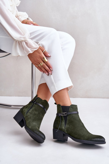 Zazoo 60478 gefütterte Wildlederstiefeletten mit Absatz und Keil, khaki Farbe