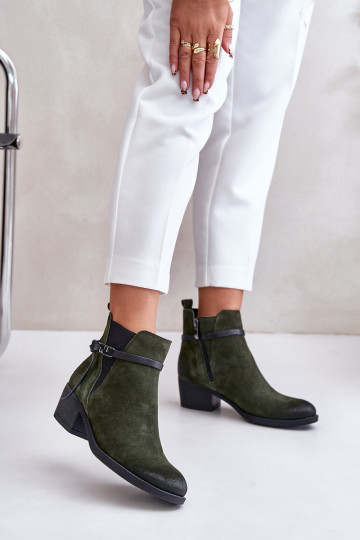 Zazoo 60478 gefütterte Wildlederstiefeletten mit Absatz und Keil, khaki Farbe 2