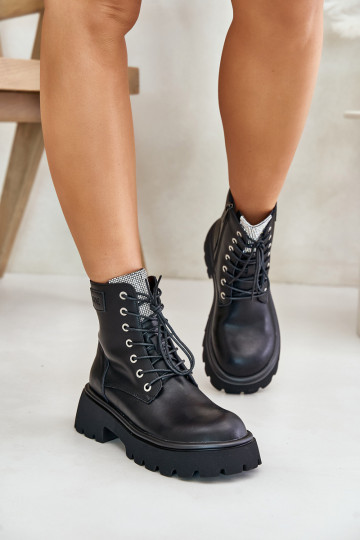 sich Zuarm laufen Haut Arbeitsstiefeletten Feminin mit blitzenden Augen GOE OO2N4125 schZuarze Farbe 2