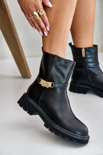 Haut Damenstiefel mit Riemen sich Zuarm laufen GOE OO2N4150 schZuarze Farbe