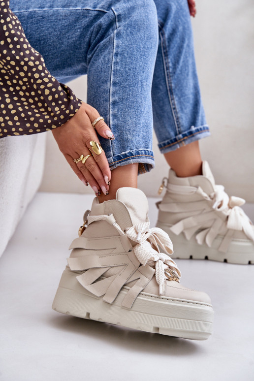 Haut Sneakers Stilvollllschuhe Feminin mit einer Plattform CheBello 4561 Beige Haut Sneakers Stilvollllschuhe Feminin mit einer Plattform CheBello 4561 Beige