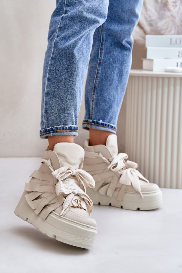 Haut Sneakers Stilvollllschuhe Feminin mit einer Plattform CheBello 4561 Beige 2