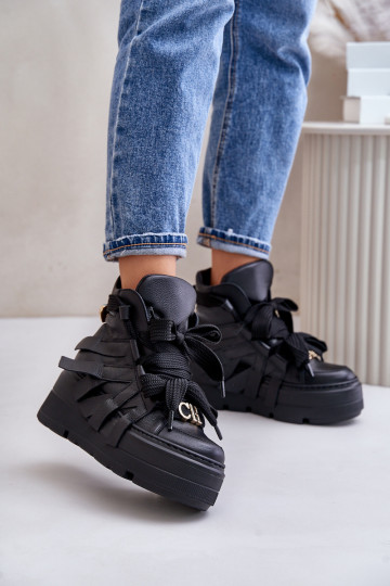 Haut Sneakers Stilvollllschuhe Feminin mit einer Plattform CheBello 4561 schZuarze Farbe 2