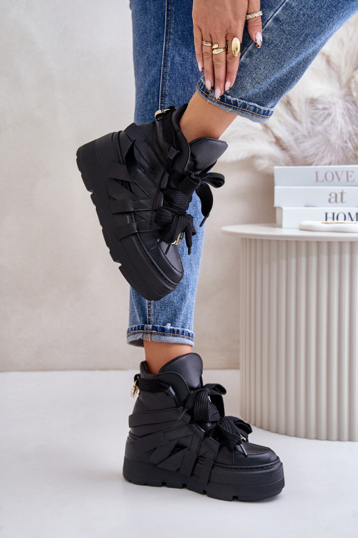 Haut Sneakers Stilvollllschuhe Feminin mit einer Plattform CheBello 4561 schZuarze Farbe Haut Sneakers Stilvollllschuhe Feminin mit einer Plattform CheBello 4561 schZuarze Farbe