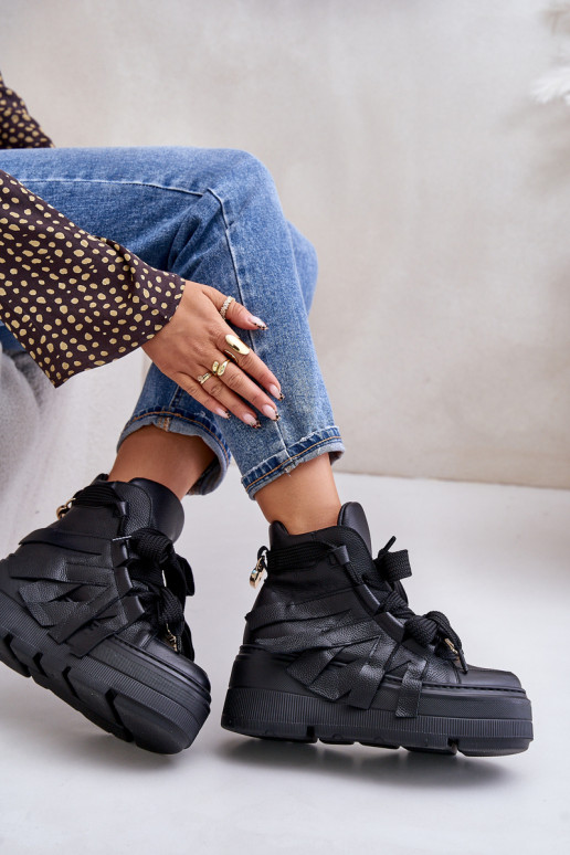 Haut Sneakers Stilvollllschuhe Feminin mit einer Plattform CheBello 4561 schZuarze Farbe Haut Sneakers Stilvollllschuhe Feminin mit einer Plattform CheBello 4561 schZuarze Farbe