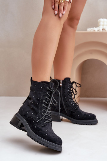 Dekorierte Damen warme Arbeitsknöchelstiefel D&A MR880-017 schwarze Farbe