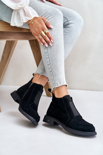 aus INildleder Niedrig Stiefel mit breiten Absätzen sich Zuarm laufen D&A JC42-23 schZuarze Farbe