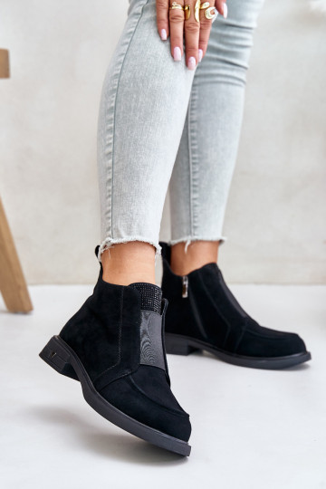 aus INildleder Niedrig Stiefel mit breiten Absätzen sich Zuarm laufen D&A JC42-23 schZuarze Farbe 2