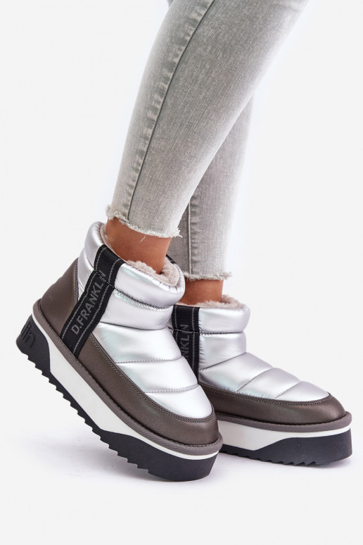 Niedrig Schneestiefel Auf dicker Sohle D.Franklin DFSH371010 Silberfarbe