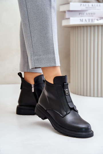 Warme Leder Stiefeletten mit breiten Absätzen Komisa schwarz 2