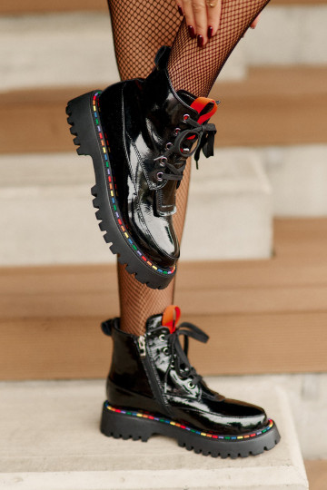 Haut mit Lackeffekt Arbeitsstiefeletten Zum Schloss schZuarze Farbe Anafra 2