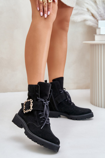 Zazoo 2951 INildlederschuhe dekorieren mit Schnallen schZuarze Farbe 2
