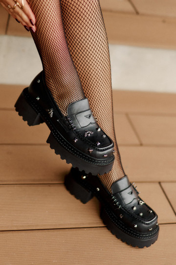 Leder Damen Schuhe mit schönen Details D&A MR880-102, schwarz 2