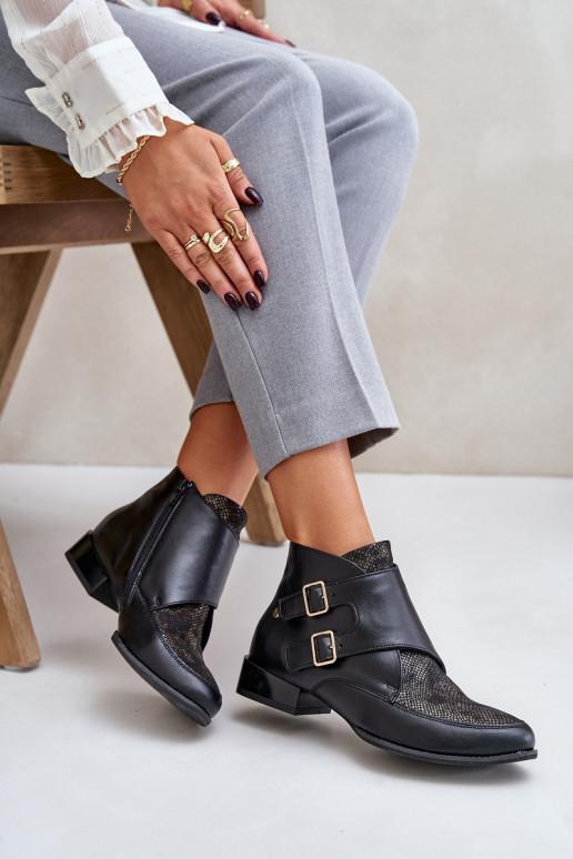 Haut Stiefel Auf niedrigem Absatz mit Schnallen Es mussciejka 06696-01 schZuarze Farbe Haut Stiefel Auf niedrigem Absatz mit Schnallen Es mussciejka 06696-01 schZuarze Farbe