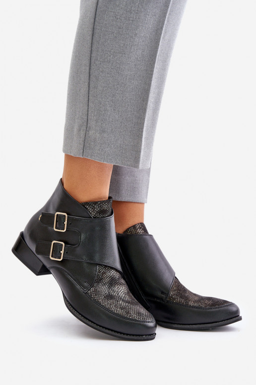 Haut Stiefel Auf niedrigem Absatz mit Schnallen Es mussciejka 06696-01 schZuarze Farbe Haut Stiefel Auf niedrigem Absatz mit Schnallen Es mussciejka 06696-01 schZuarze Farbe