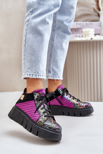 Haut Sneakers Stilvollllschuhe mit einer Plattform Es mussciejka 06767-15 pinke Farbe 2