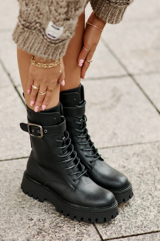 sich Zuarm laufen Arbeitsstiefeletten mit Schnallen Big Star OO274137 schZuarze Farbe